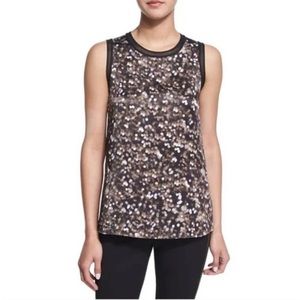 Rag & Bone silk lights black Edie sleeveless mesh trim tank blouse size large
